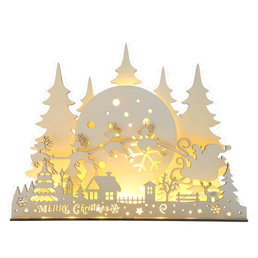 CCINEE Pre-Lit Wooden Christmas Tabletop Decor LED Wood Christmas Tree Light Village Scene House with Lights Battery Operated Luminous Farmhouse Christmas Desktop Decoration for Xmas Party Decor