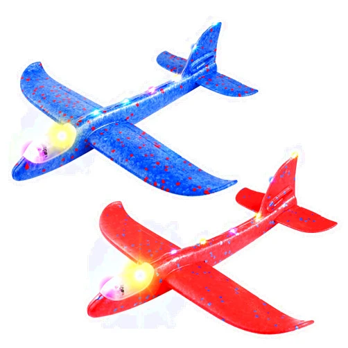 NUOBESTY 2 PCS LED Foam Airplane, 16.5 LED Light Up Large Throwing Foam Plane, 2 Flight Mode, Foam Airplanes Outdoor Flying Toys for Kids Boys Girls