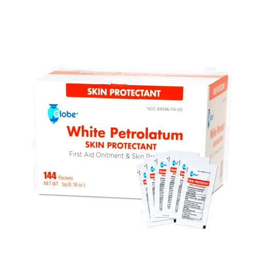 Globe (Box of 144 White Petrolatum, Petroleum Jelly for Dry or Cracked Skin, Soothing White Petroleum Jelly for Minor Skin Irritations, 5g Foil Packets, 144 Petroleum Jelly Packets