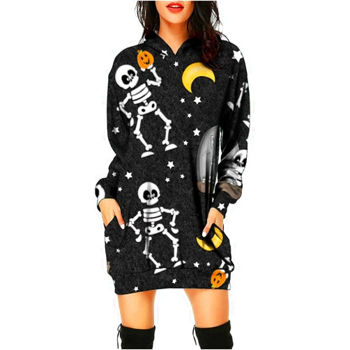 NETFEN Women's Halloween Hoodies Dress Tie-Dye Printed Pullover Sweatshirt Long Sleeves