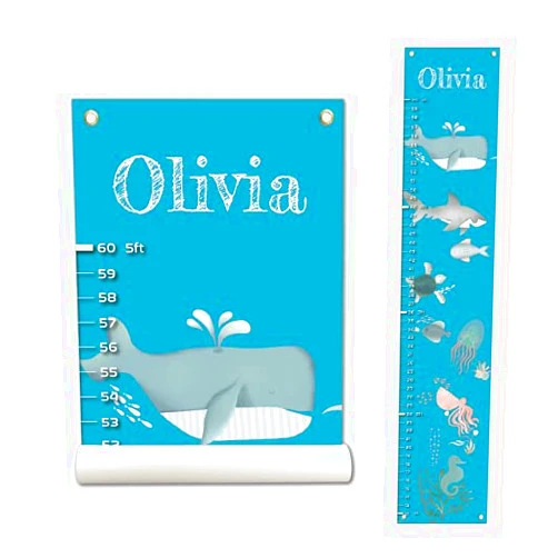 Sungwon Personalized Canvas Growth Chart for Kids, Height Chart for Kids, Growth Chart Banner with Name (Sea Animal)