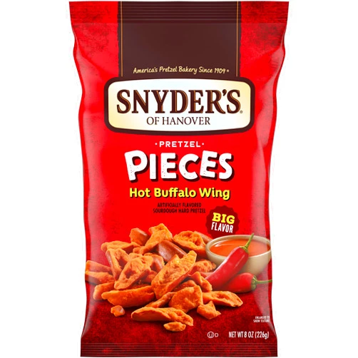 Snyder's of Hanover Pretzel Pieces, Hot Buffalo Wing, 8 Oz (Pack of 6)
