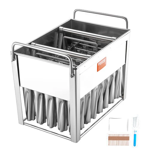 VEVOR Commercial Popsicle Moulds, 40PCS Cylindrical Ice Pop Moulds, Stainless Steel Ice Lolly Popsicle Moulds, Ice Cream Maker Mould Holder with 50PCS Popsicle Sticks & Bags (Single Mould Set - 40PCS)