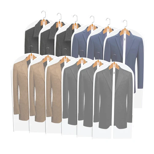 SNHTLS Hanging Garment Bags Suit Bags(Set of 12) Dust Cover Breathable Dress Bag for Closet Clothes Storage or Travel- Clear- 24'' x 40''