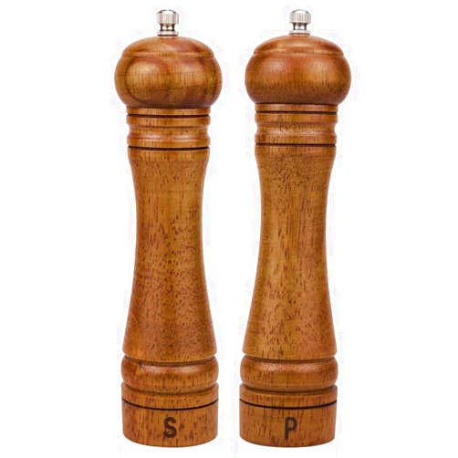 XWXO Wood Salt and Pepper Mill Set - Adjustable Ceramic Grinders, Oak Wood Shakers for Kitchen, 8 Inches, Pack of 2