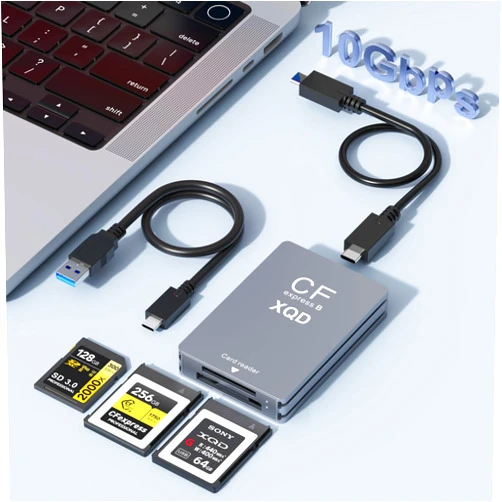 Opluz 10Gbps CFexpress/XQD/SD Cards Reader 3-in-1 CFexpress Type B Card Readers Adapter XQD/SD Memory Card Reader USB 3.2 Gen 2 Support for Thunderbolt 3/4 Port for Professional Filmmakers Content Creators