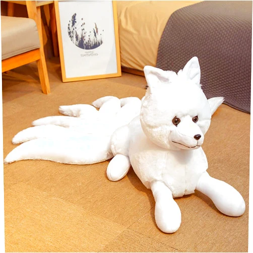 N/A N/A ASHao Lifelike Red Fox Plush Nine-Tailed Fox Toy Soft Hugging Pillow, 10.24 x 22.05Inch White Nine Tails Fox Stuffed Animals Kyuubi Kitsune Dolls Gifts (White)