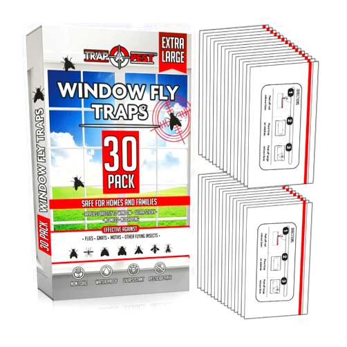 TRAP A PEST Window Fly Traps Indoor Clear (30 Pack) - Fly Window Traps for Indoors Sticky, Indoor Fly Trap Non-Toxic Fly Strips for Windows - Fly Sticky Traps Indoor Fly Paper Indoor Bug Sticky Traps (8.25