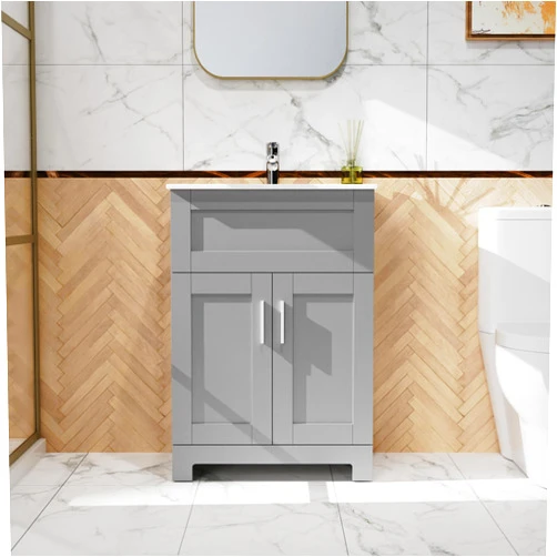 Homecart 24 inch Bathroom Vanity Sink Combo Grey Vanity Cabinet and White Ceramic Sink w/Pop Up Drain