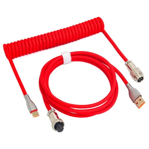 ZDawnn Braided Keyboard Cables 1.5m Coiled Type-C to USB A with Detachable Aviator Connector.for Gaming Keyboard/Tablet (red)