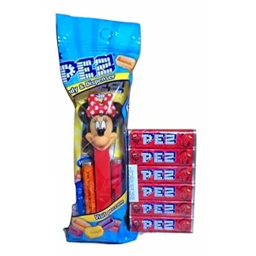 PezCandy Pez Rock the Dots Minnie Pez Dispenser in Cello Bag with 2 Rolls of Candy + 6 Roll Pack Cherry Flavored Candy Refills Bundle