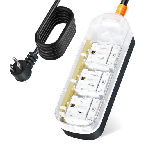 Covozon Surge Protector Power Strip, 3 Outlets 6ft Extension Cord, 1875W Outdoor Power Strip Weatherproof, Mountable Small Power Strip for Home, Outdoor, Travel, Black Transparent.