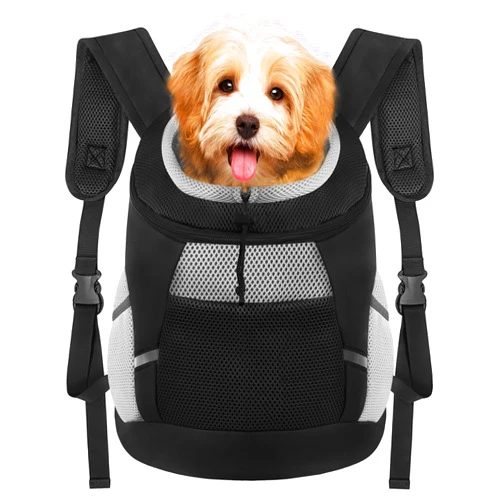 SMONT Dog Backpack Carrier, Front Chest Carrier for Dogs, Pet Carrying Bag for Travel Hiking Cycling Outdoor Black L (14-20 lbs)