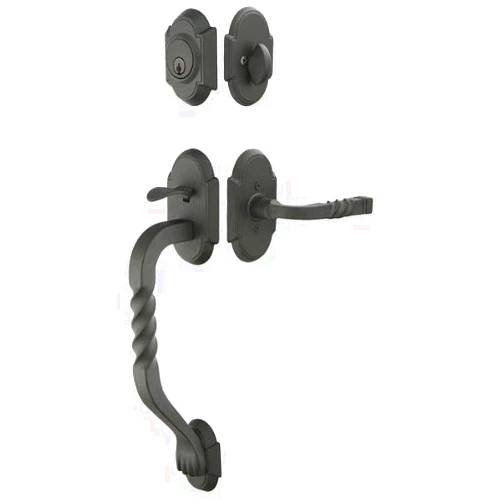 EMTEK Sectional w/San Carlos Grip Tubular Entry Set w/Matching Finish Jamestown Knob - Available in 2 Finishes - 461222JFBS - Flat Black Steel (FBS)