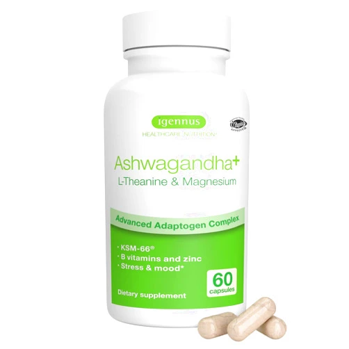Igennus Healthcare Nutrition Igennus High Strength Ashwagandha, Magnesium, & L-Theanine Stress Relief Complex, KSM-66 Root Extract Adaptogens, Boosted with Methylfolate, Zinc & Biotin Clean Label, 60 Fast Acting Capsules