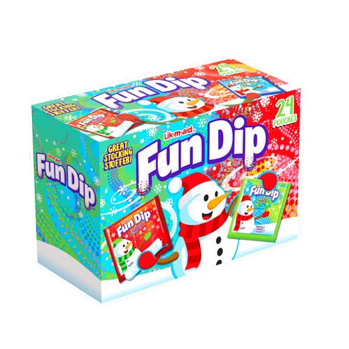 Ferrara Lik-M-Aid (1) Box Fun Dip Holiday Edition - Cherry Yum Diddly and RazzApple Magic Flavors - 24pc Candy Stick & Powder Pouches per Box - Net Wt. 10.32 oz