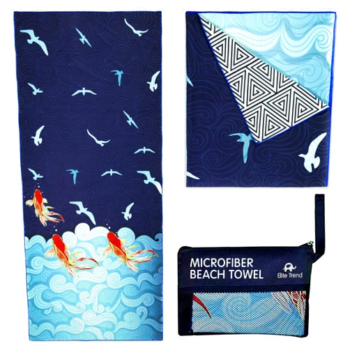 Elite Trend Quick Dry Towel Extra Large 78x35 Inch - Microfiber Beach Towel - Perfect for Beach, Travel, Swimming, Pool, Yoga, Hiking, Camping - Lightweight, Fast Drying, Compact for Adults (Koi Fish)