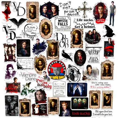 GRAPHICS & MORE The Vampire Diaries 50ct Vinyl Large Deluxe Stickers Variety Pack - Laptop, Water Bottle, Scrapbooking, Tablet, Skateboard, Indoor/Outdoor