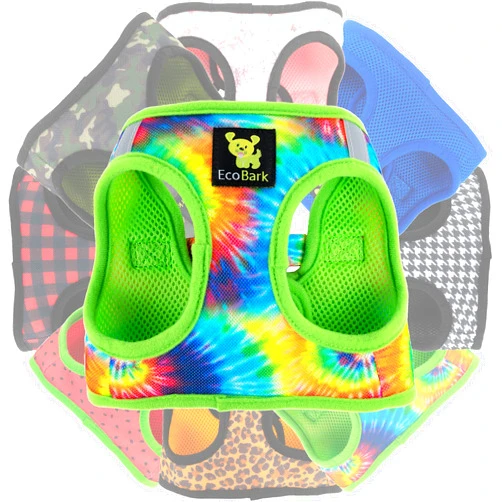 EcoBark Step in Dog Harness - Soft Mesh Dog Vest Harnesses for Puppies and Small Dogs - Reflective Adjustable No Pull and No Choke Halter Harness - Mesh Comfort Padded Body Harness (Tie-Dye, Large)