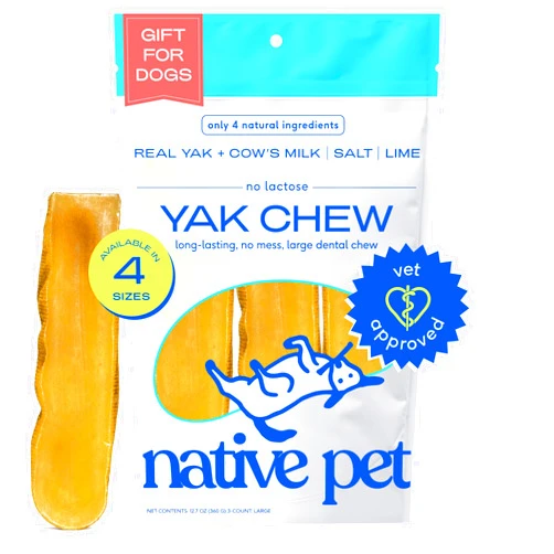 Native Pet Yak Chews – Long-Lasting Yak Cheese Himalayan Dog Chews - All Natural Dental Chews for Aggressive Chewers – 3 Pack for Large Breeds - Natural Bully Stick/Cheese Bone