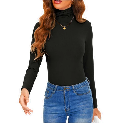 LaikaKud Long Sleeve Mock Neck Tops for Womens Knit Sweater Turtleneck Shirts Womens Dressy Casual Thermal Shirts Underwear Long Inner Wear Tops Black S