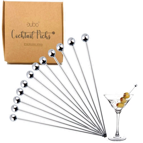 DUIDO Cocktail Picks Stainless Steel Toothpicks - (12 Pack / 4 Inch) Martini Picks Reusable Fancy Metal Drink Skewers Garnish Sticks for Martini Olives Appetizers Bloody Mary Brandied