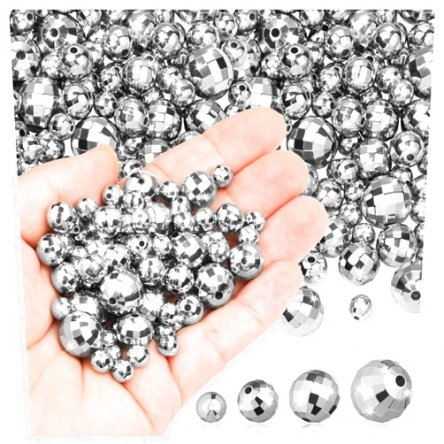 HFKPJRT 150 PCS Disco Ball Beads, 4 Sizes Mirrorball Disco Ball Charms for Jewelry Making, Mini Silver Disco Ball Beads for Bracelets DIY Crafts, 70s 80s Disco Party Favors Costume Accessories