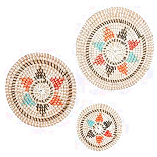 AYJIB Wall Basket Decor Set- 3 Pieces Flat Woven Baskets Great for Boho Wall Decor and Rattan Wall Decor,Hanging Boho Wall Baskets - Natural Bohemian Rattan Wall Basket Decorations for Home