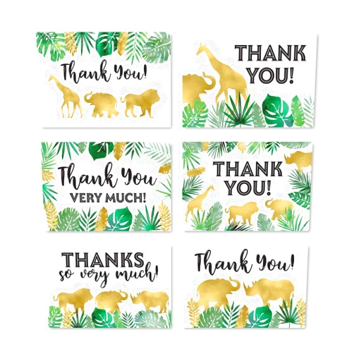 Hadley Designs 24 Safari Thank You Cards With Envelopes, Kids or Baby Shower Thank You Note, Jungle Greenery Gold 4x6 Varied Zoo Animal Giraffe Gratitude Card Pack For Party, Girl Boy Children Birthday Stationery