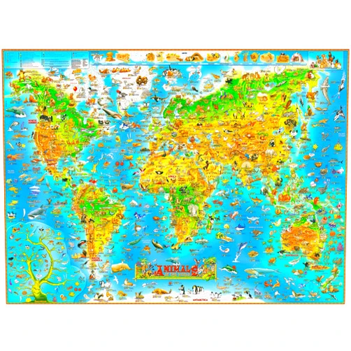 CHengQiSM 1000 Pieces Jigsaw Puzzles for Adults Animals of The World Puzzles Animals Map Puzzle Earth Map Challenging Puzzles Educational Game Toys for Kids Teens
