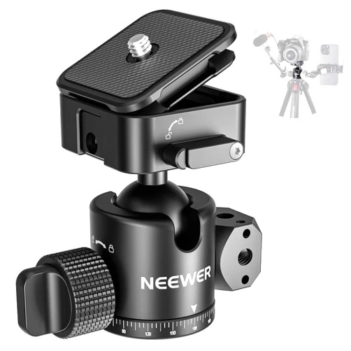 NEEWER Ball Head with Four Sided Arca Slot Quick Release Plate, 360° Panoramic 180° Tilt, Four 1/4