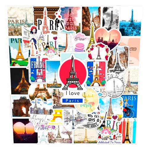 HXMIN Paris Travel Stickers 50Pcs, Eiffel Tower Stickers,Waterproof Vinyl Decals for Water Bottles, Scrapbook, Notebook, Laptop, Skateboard, Guitar, Laggage, Phone Sticker for Teen Girl (Eiffel Tower)
