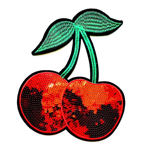 NiPitShop Big Size Patch Nipitshop Patches Big Size Patch Red Cherries DIY Embroidery Cherry Fruit Cherries Sequin Sew Iron On Embroidered Patches for Clothes Costume or Gift Sets