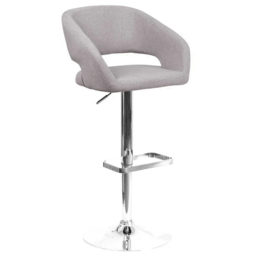 Flash Furniture Erik Contemporary Adjustable Height Barstool with Footrest and Rounded Mid-Back, Upholstered Bar or Counter Height Stool, Gray/Chrome