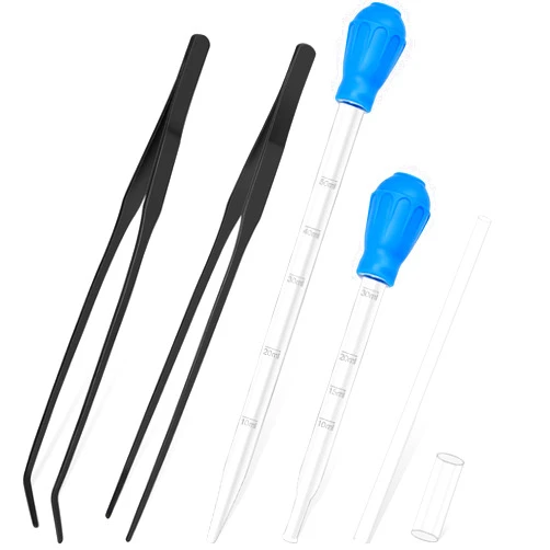 Liveek 5 in 1 Aquarium Coral Feeder Kit, Luxiv 2 Pcs 60ml and 30ml Aquatic Reef Feeding Dropper with 10in Extender Pipe, 2 Pcs Stainless Steel Straight and Curved Aquarium Tweezers for Feeding Tong (Black)