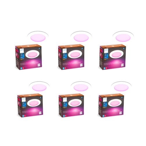 Philips Hue Smart Slim 5/6 Inch LED Downlight - White and Color Ambiance Color-Changing Light - 6 Pack - 1200LM - Indoor - Control with Hue App - Works with Alexa, Google Assistant and Apple Homekit
