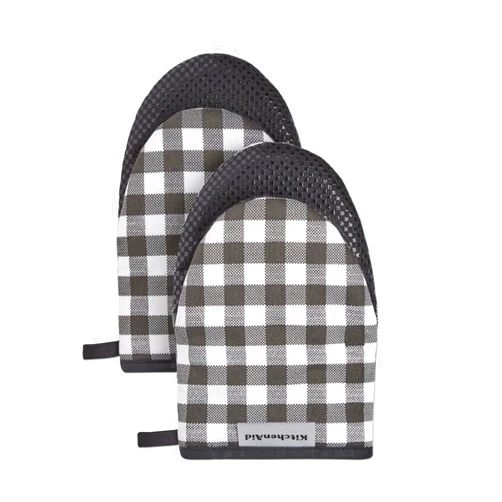 KitchenAid Gingham Mini Oven Mitt 2-Pack Set, Onyx Black, 5.5