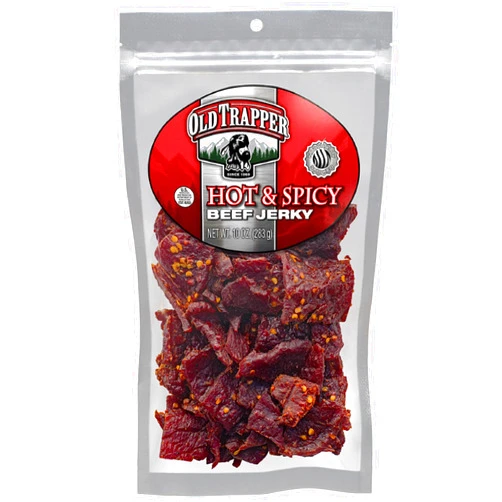 Old Trapper Beef Jerky, Hot & Spicy 10-Ounce Individual Pack, Tender and Spicy Meat Snacks for Lunches or Between Meals, 11 Grams of Protein and 70 Calories per Ounce (Pack of One)