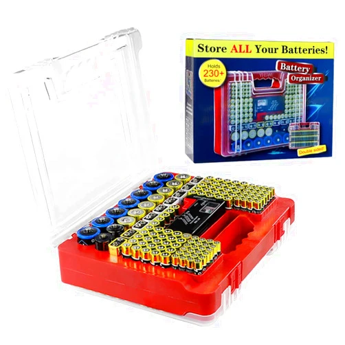 Yohosadgdg Battery Organizer Storage Case Battery Storage Box with Tester 230+ Battery Holder Case for AA AAA C D 9V Waterproof Battery Case No Batteries,Red
