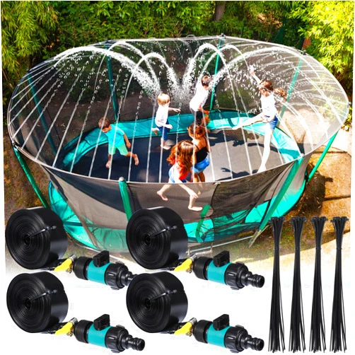 Liliful 4 Pack Trampoline Sprinkler 39 ft Summer Outdoor Backyard Water Park 12ft 14ft Round Trampoline Accessories Water Sprinkler Cool Toys Hose Sprinkler for Boys Girls Water Play