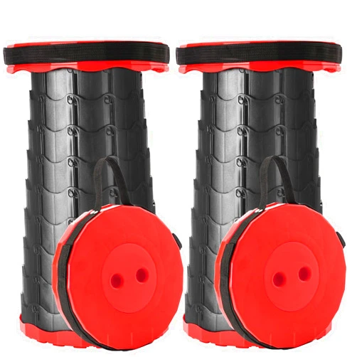 Doseno Upgraded Foldable Stool Thickened Set of 2, Portable Collapsible Stool Retractable Stool, Foldable Portable Collapsible Chair for Fishing, Hiking Tours, BBQ, Parties, Outdoor Activities (Red)