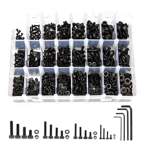 Zuorery 1230PCS Metric Screw Assortment Kit, M2 M3 M4 M5 12.9 Grade Alloy Steel, Hex Button Socket Head Cap Screws Nuts and Washers Assortment, Black Zinc Palted, Anti Rust Upgrade