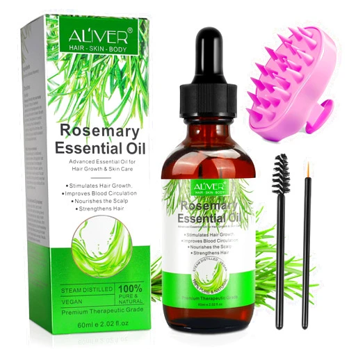 ATOANY Organic Rosemary Oil for Hair Growth 2.02 Fl Oz with Scalp Massager, Pure Rosemary Essential Oil for Eyelashs, Eyebrows, Face, Skin Care, Body Massage, Nourishes The Scalp, Improve Blood Circulation