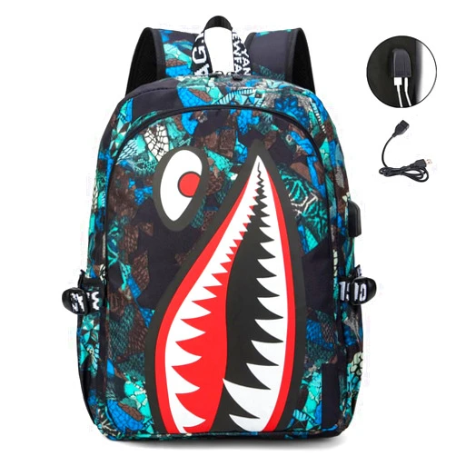 FENGJINRUHUA Shark Business USB Laptop Work Daypack Hiking Travel Shoulder Bags Camping Rucksack