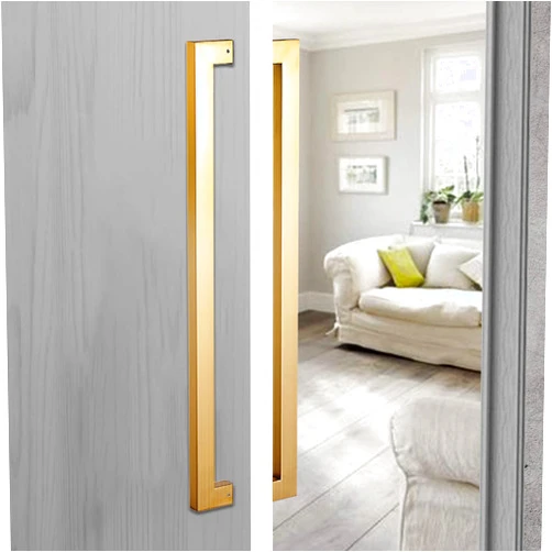 LPRR Rectangle Sliding Door Handle Entry Barn Handle Bar, Stainless Steel Brushed Door Pull Handle, 60cm, 80cm, 120cm, Interior Exterior Door Pull Bar (Color : Gold, Size : 60cm/24inch)