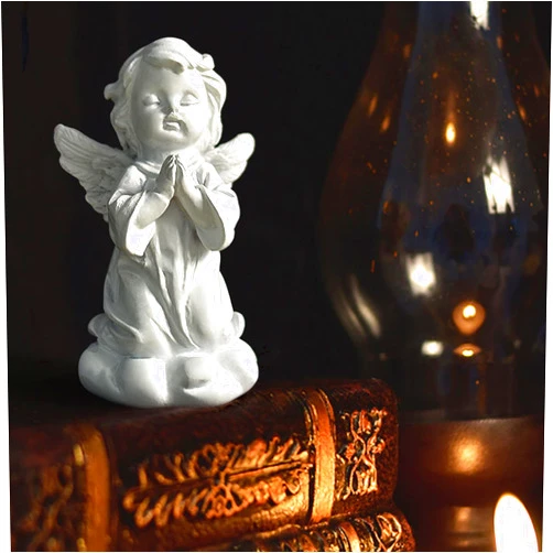 OwMell Little Angel Statue Figurine, Resin Cherub Statue Sleeping Angle Sculpture, Remembrance Healing Sympathy Gift for Memorial, Shelf Home Living Room Desktop Office Decoration - Praying