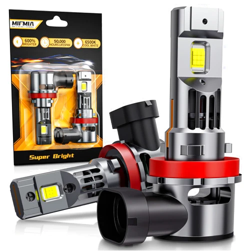 MIFMIA 2024 Upgraded H11 LED Bulb, H8/H9/H16 Fog Light, 34000LM Super Bright 18 CSP Chips, 1:1 Size Plug and Play, 6500K White Backup LED Fog Light Bulbs with Turbo Fan, IP68 Waterproof, Pack of 2