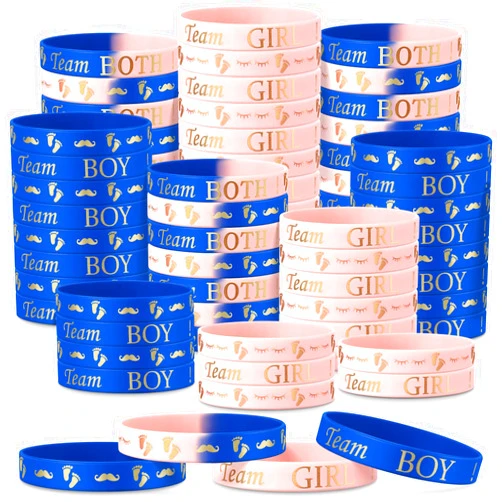 Hicarer Gender Reveal Bracelets, Team Boy Silicone Wristbands Team Girl Gender Reveal Party Bracelets Team Both Rubber Wristband for Baby Shower Gender Reveal Party Favor Supplies
