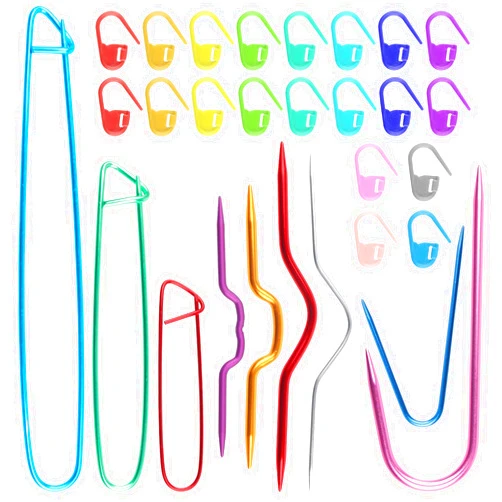 Jaydear 29 PCs Cable Stitch Holders for Knitting, 9 Size Aluminum Cable Needles with 20 Knitting Stitch Markers for Yarn Sewing Knitting Stitch Holders for Knitting