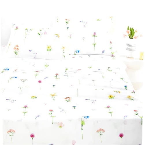 Wake In Cloud - Floral Bed Sheets, 4-Piece Sheet Set, Cute Flower Shabby Chic Botanical Coquette Cottagecore Watercolor, Soft Microfiber Deep Pocket Bedding, White Multicolor, Queen Size